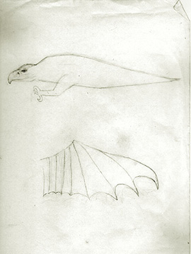 Sketch for Ornithopter 3D model, 1994